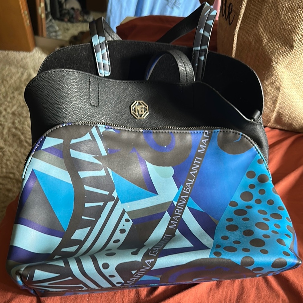 Black and Blue Totes with Geometric Design
